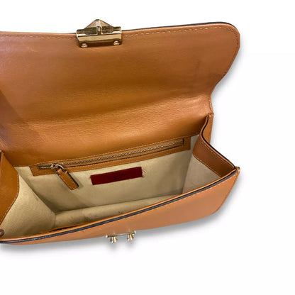 VALENTINO BROWN LEATHER GLAM LOCK BAG