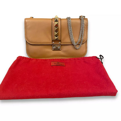 VALENTINO BROWN LEATHER GLAM LOCK BAG