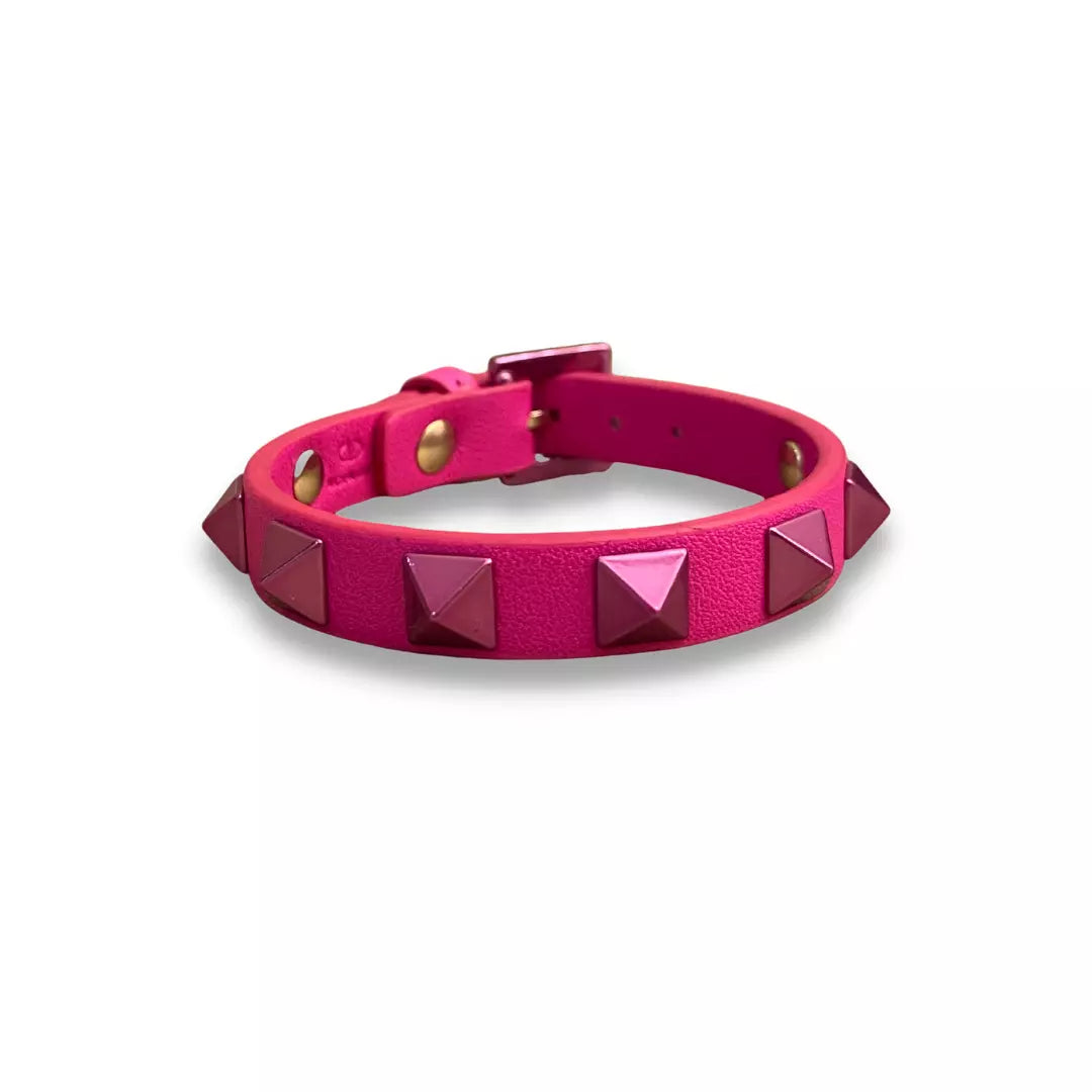 VALENTINO PINK PP LEATHER ROCKSTUD BRACELET