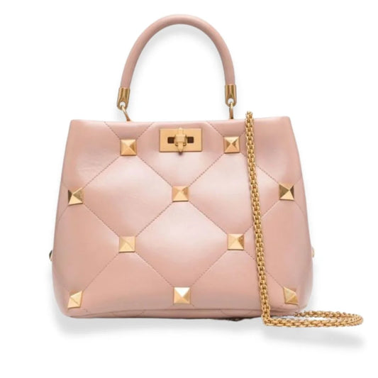 VALENTINO ROSE CANELLE NAPPA LEATHER ROMAN STUD THE HANDLE BAG