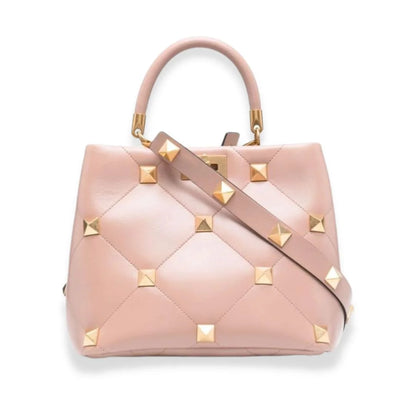 VALENTINO ROSE CANELLE NAPPA LEATHER ROMAN STUD THE HANDLE BAG