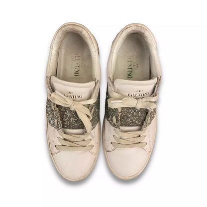 VALENTINO SILVER OPEN GLITTER SNEAKER