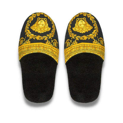 Versace BLACK COTTON I LOVE BAROQUE SLIPERS