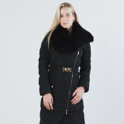 Chaqueta con cuello de piel de zorro negra de Versace