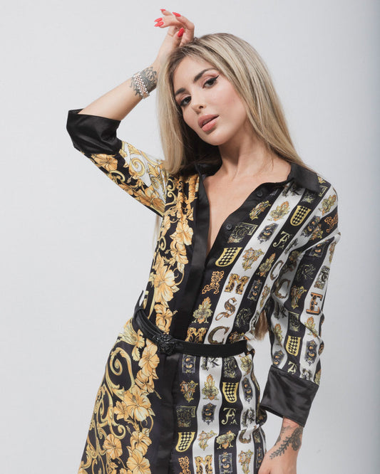 Versace VESTIDO CHEMISIER DE SATÉN MULTICOLOR